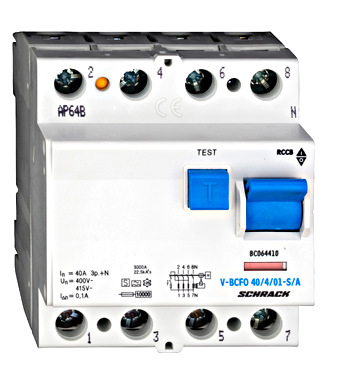 FI-Schalter, 40A, 4-polig, 100mA, vsf., Bauart S, Typ A
